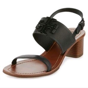 Tory Burch Lowell 2 Perforated Leather Heel Black Strappy Sandals Heels 9.5